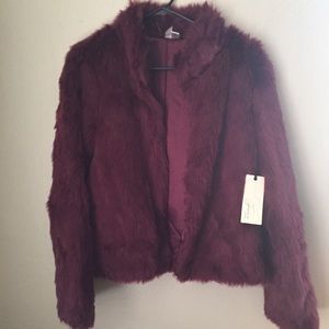 Burgundy Faux Fur Coat